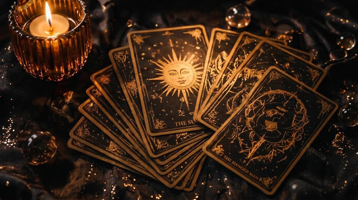 Tarjeta del servicio «Tirada de tarot» con cartas del tarot